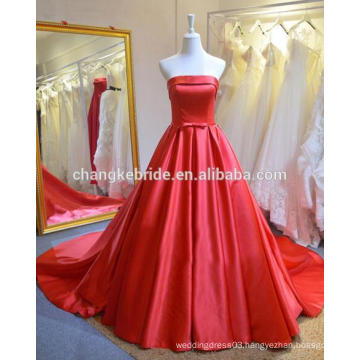 High Quality Strapless Satin Long Evening Dress Lace Up Back Long Train Evening Ball Gown